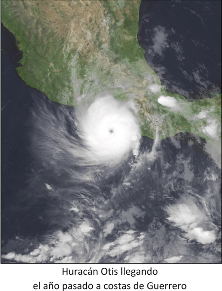 Huracán Otis llegando el año pasado a costas de Guerrero